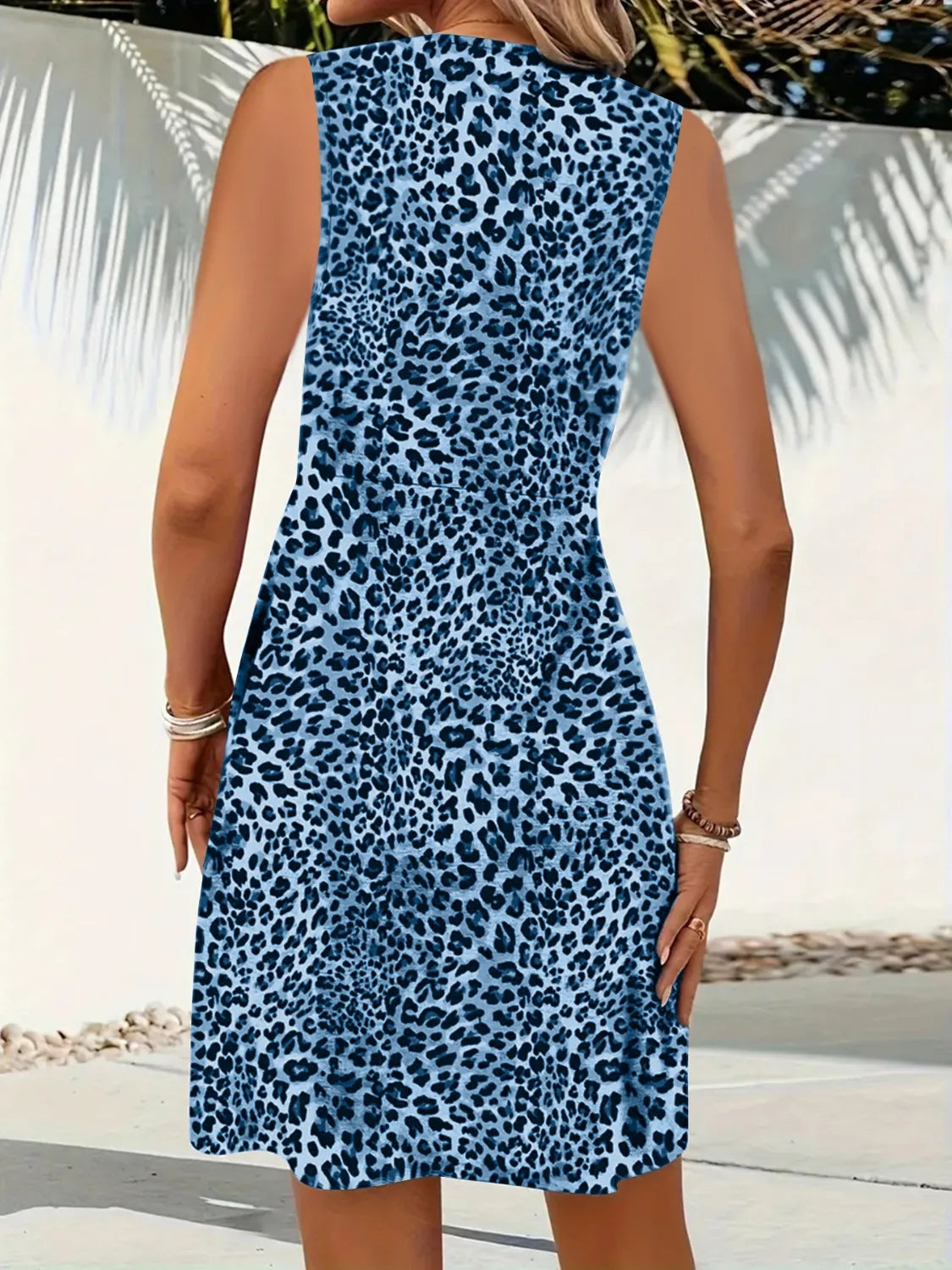 Leopard V-Neck Sleeveless Mini Dress - Velora Luxury Fashion