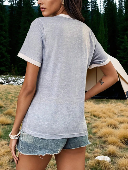 Letter Graphic Round Neck Top and Shorts Set - Velora Luxury Fashion