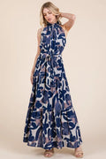 Lime 'N' Chili Abstract Halter Neck Tie-Waist Tiered Maxi Dress - Velora Luxury Fashion