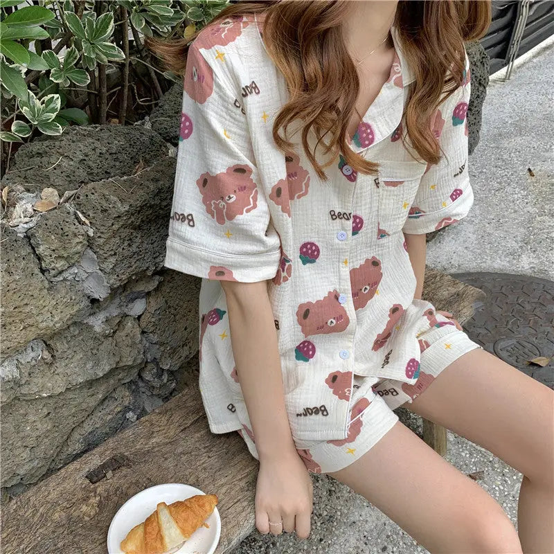 Little Bear Strawberry Print Short Sleeve Shorts Women Pajamas Sleep and Lounge wear EX-STOCK Canada