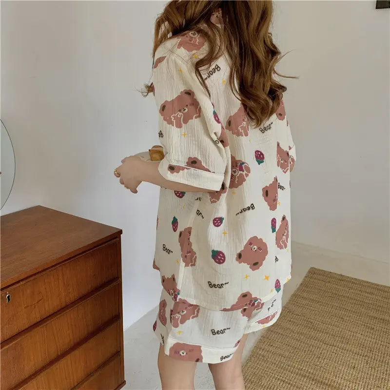 Little Bear Strawberry Print Short Sleeve Shorts Women Pajamas Sleep and Lounge wear EX-STOCK Canada