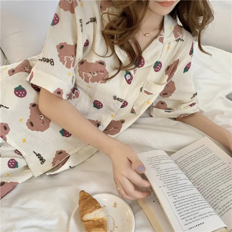 Little Bear Strawberry Print Short Sleeve Shorts Women Pajamas Sleep and Lounge wear EX-STOCK Canada