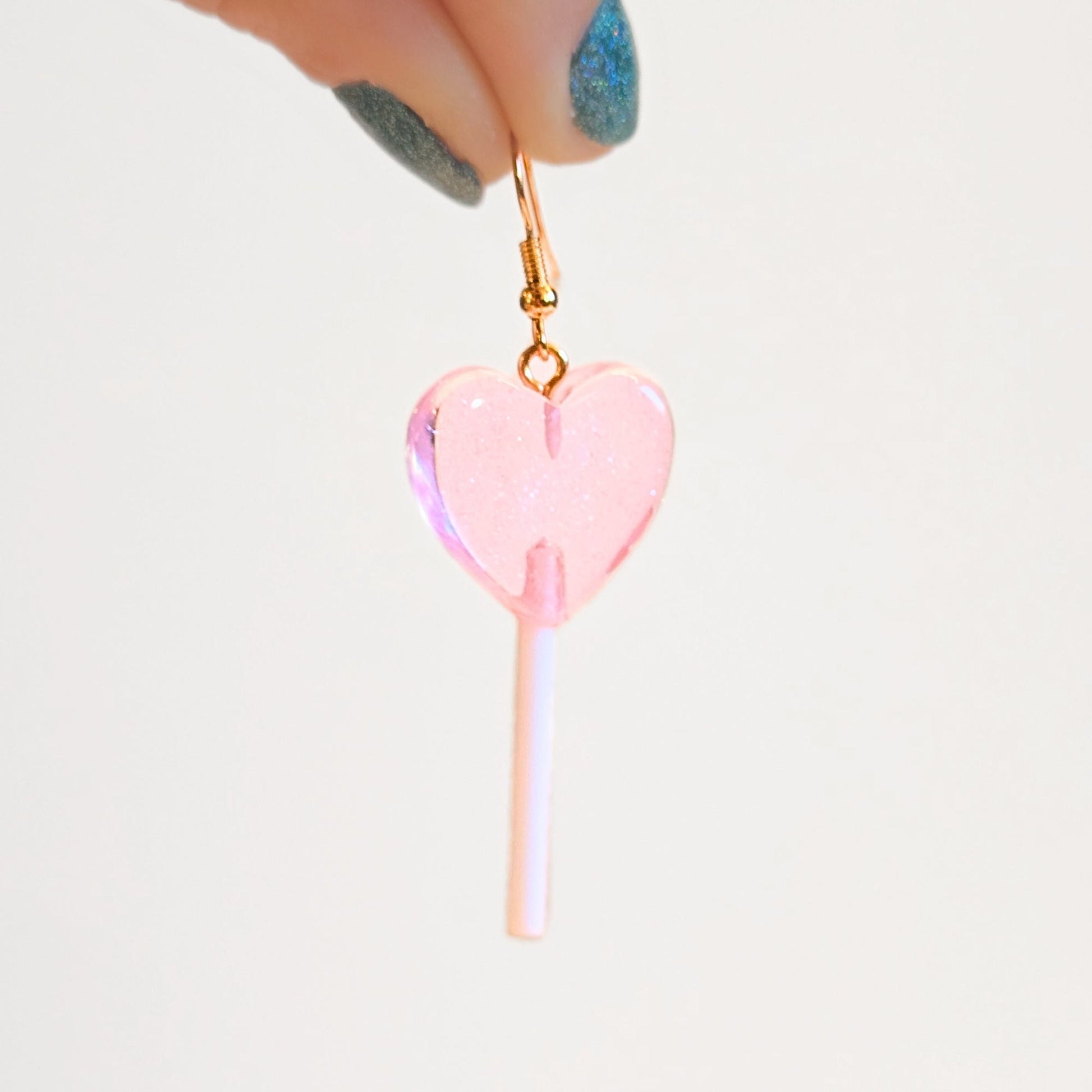 Lollipop Earrings (Pink Hearts) - Velora