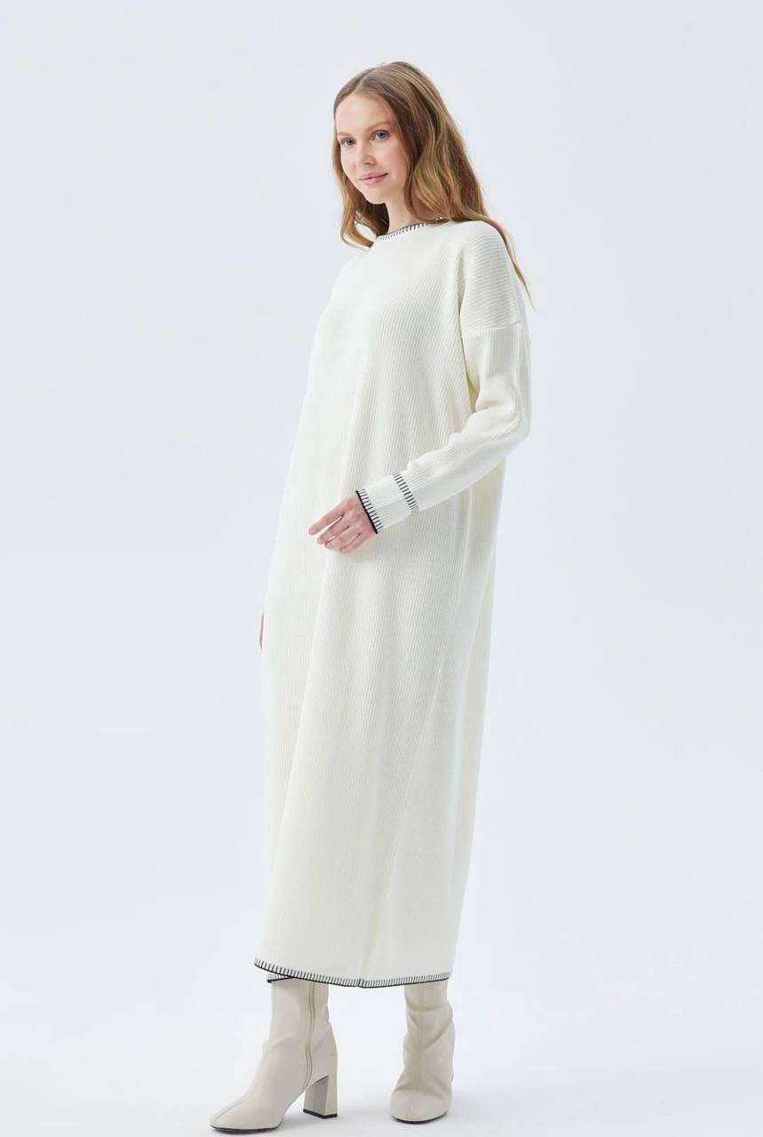 Long Dress Ribbed Neck Line - Velora Luxury Fashion