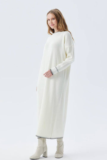 Long Dress Ribbed Neck Line - Velora Luxury Fashion