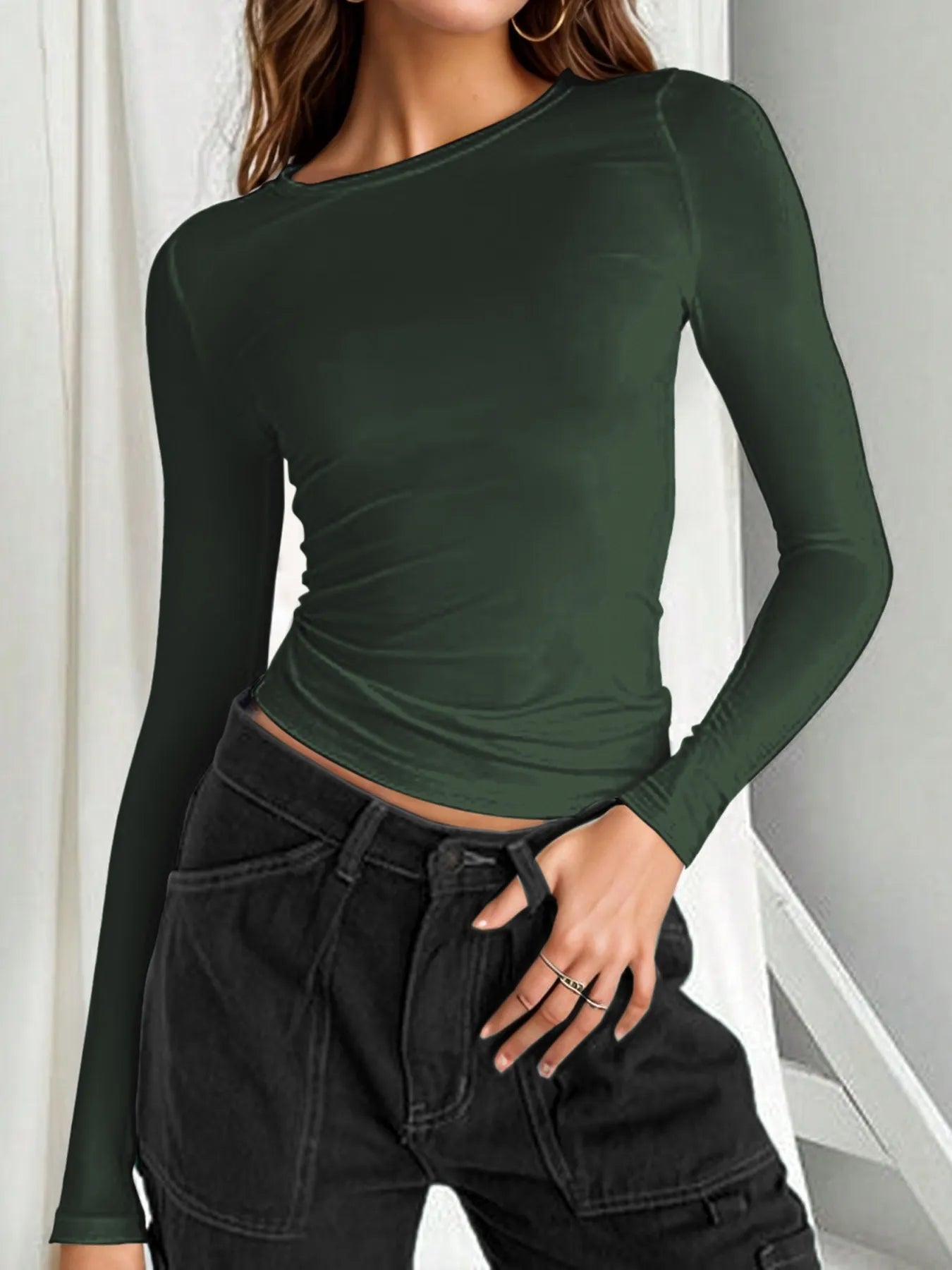 Long Sleeve Cropped T-Shirt - Velora Luxury Fashion