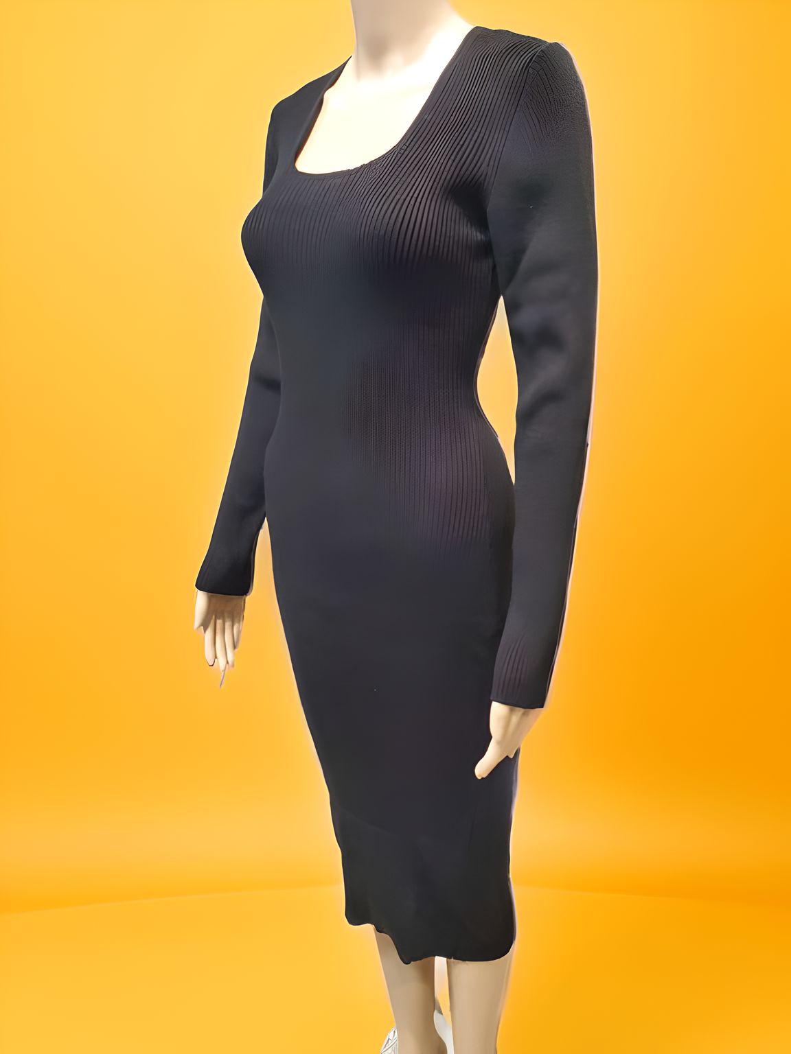 Long Sleeved Fitted Dress - Velora Luxury Fashion