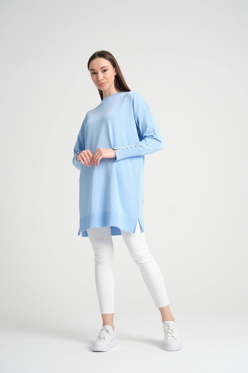 Long Tunic With Buttoned Sleeves - Velora Luxury Fashion
