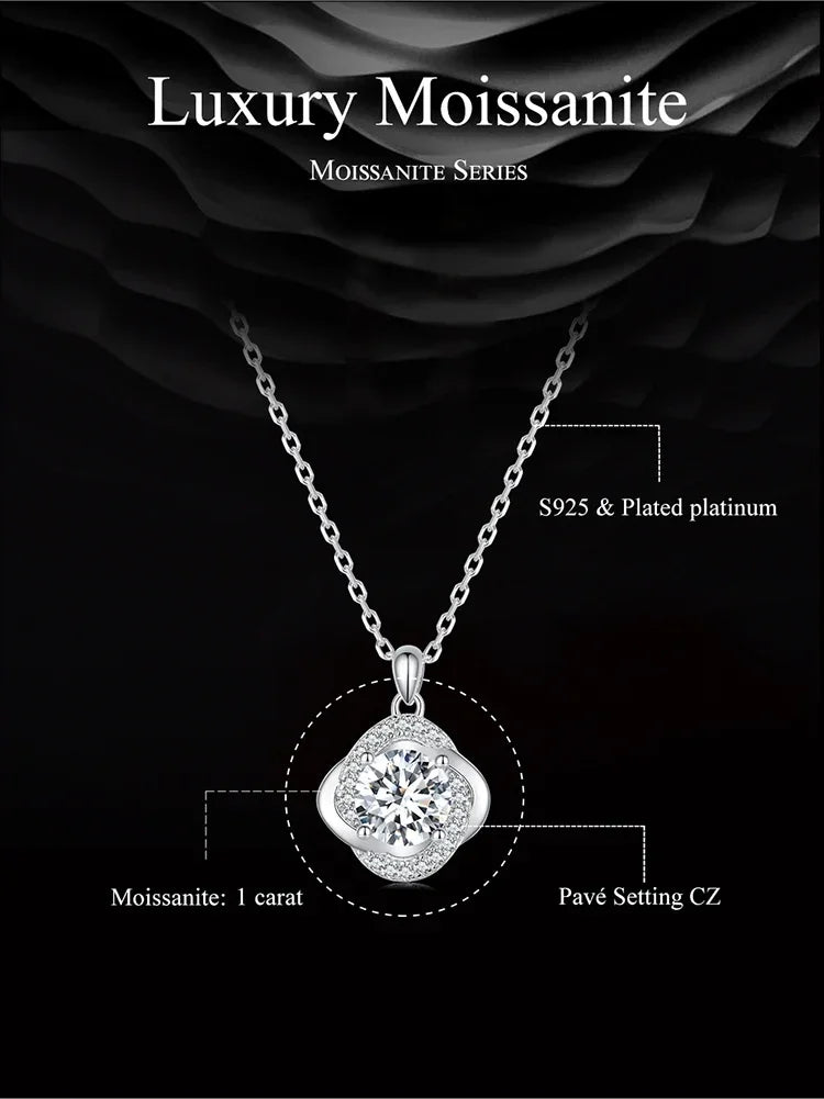 Lucky Clover 1ct Moissanite Sterling Silver Pendant Necklace - Velora Luxury Fashion