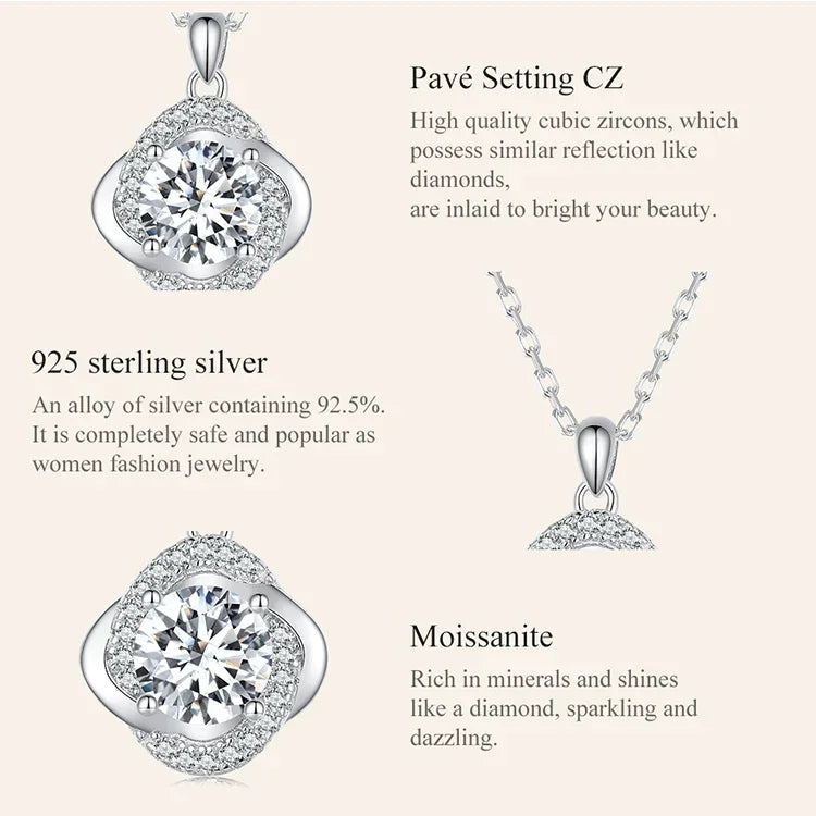 Lucky Clover 1ct Moissanite Sterling Silver Pendant Necklace - Velora Luxury Fashion