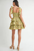 MABLE Floral Print Shoulder Tie Layered Mini Dress - Velora Luxury Fashion