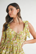 MABLE Floral Print Shoulder Tie Layered Mini Dress - Velora Luxury Fashion