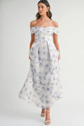 MABLE Floral Printed Off Shoulder Maxi Dress - Velora Luxury Fashion