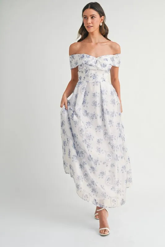 MABLE Floral Printed Off Shoulder Maxi Dress - Velora Luxury Fashion
