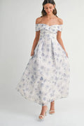 MABLE Floral Printed Off Shoulder Maxi Dress - Velora Luxury Fashion