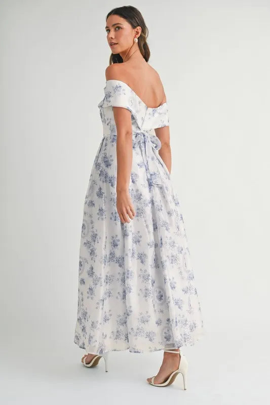 MABLE Floral Printed Off Shoulder Maxi Dress - Velora Luxury Fashion