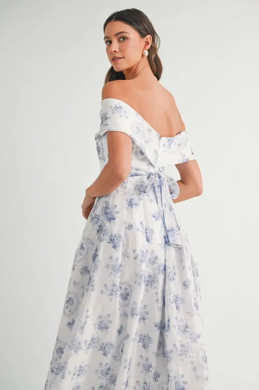 MABLE Floral Printed Off Shoulder Maxi Dress - Velora Luxury Fashion