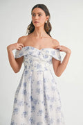 MABLE Floral Printed Off Shoulder Maxi Dress - Velora Luxury Fashion