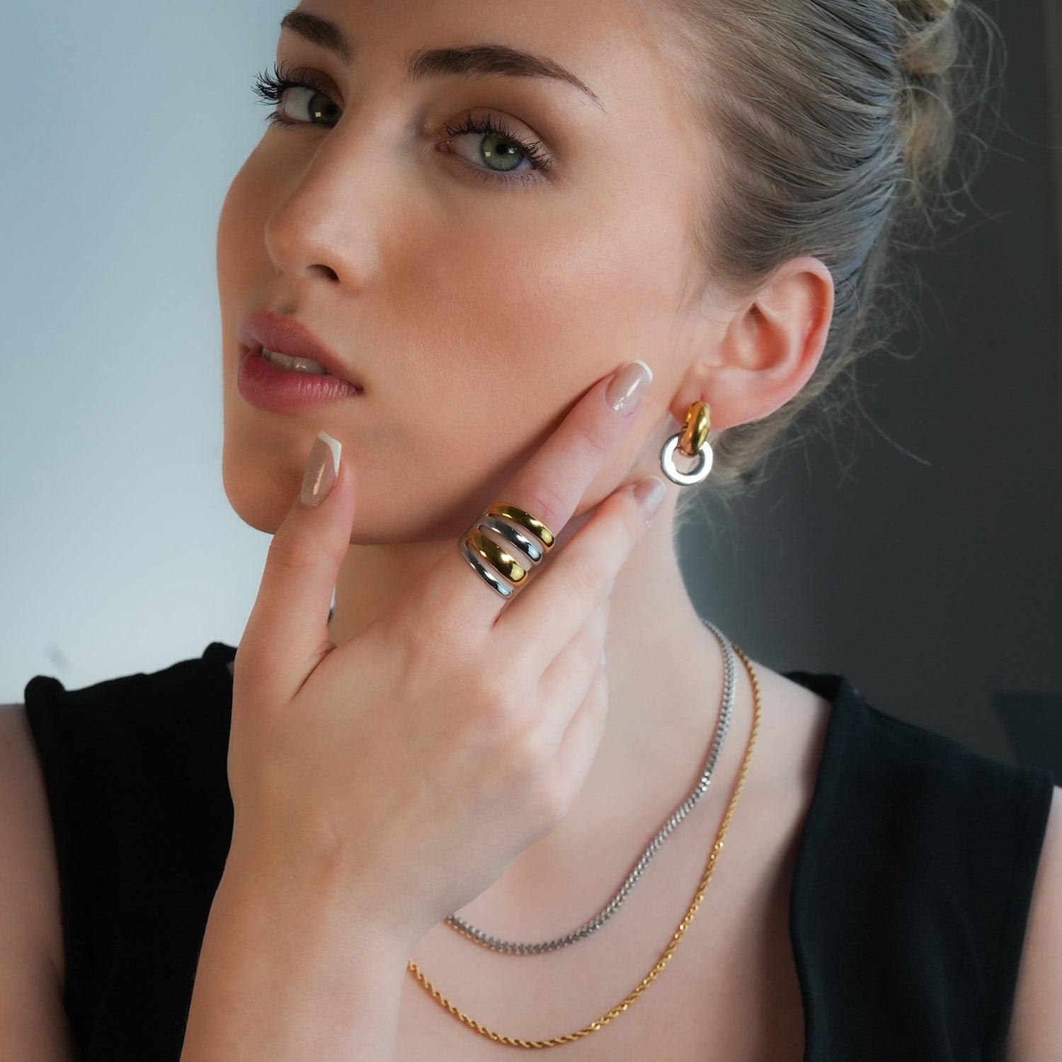 MAKET Mixed Metals:  Multi Stacked Four Rings in One - Velora Luxury Fashion