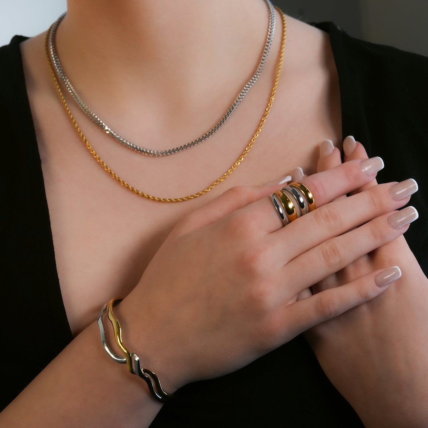 MAKET Mixed Metals:  Multi Stacked Four Rings in One - Velora Luxury Fashion