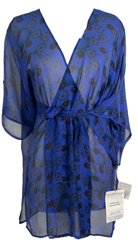 PRG6438 Sheer Avatar Pure Silk Kimono-Sleeved Jacket with Belt - Velora