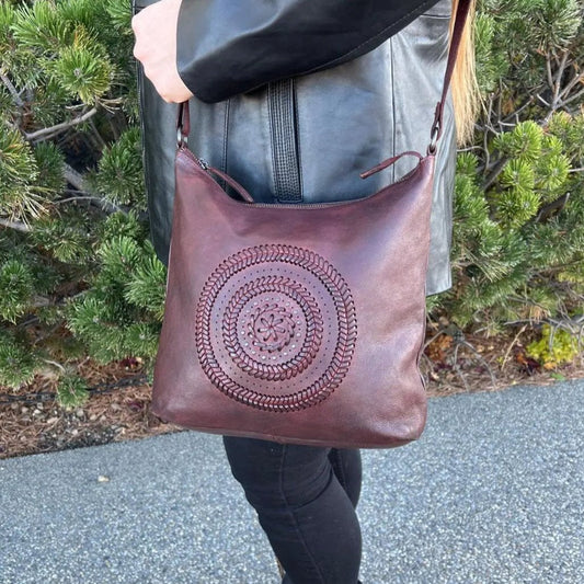 MET Floral Stitch Leather Tote with Adjustable Strap - Velora Luxury Fashion