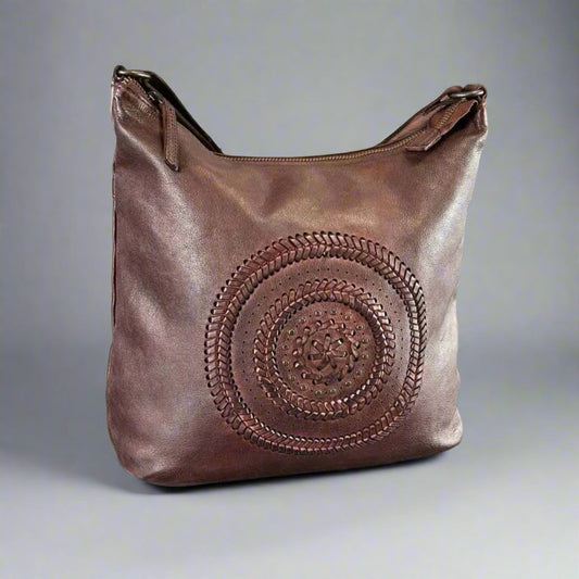 MET Floral Stitch Leather Tote with Adjustable Strap - Velora Luxury Fashion