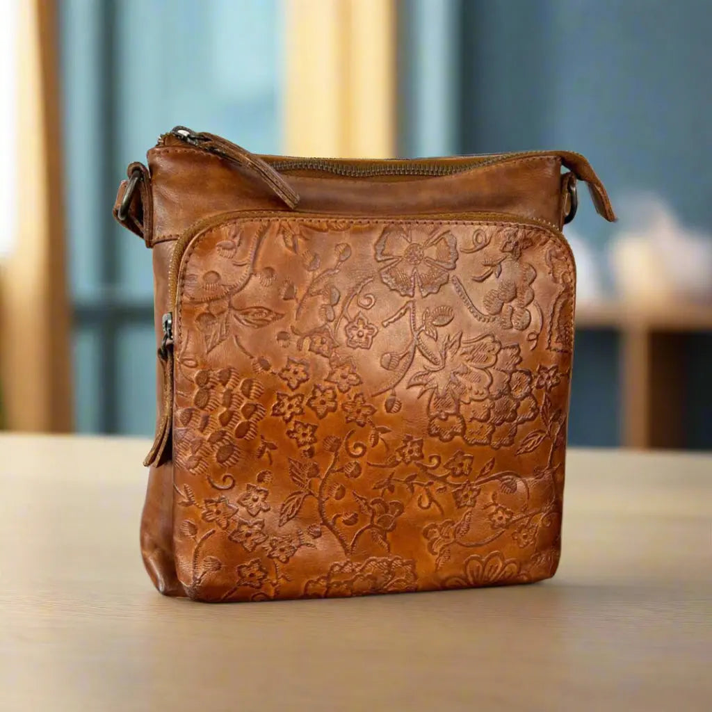 MET Flower Embossed Leather Crossbody Bag - Velora Luxury Fashion