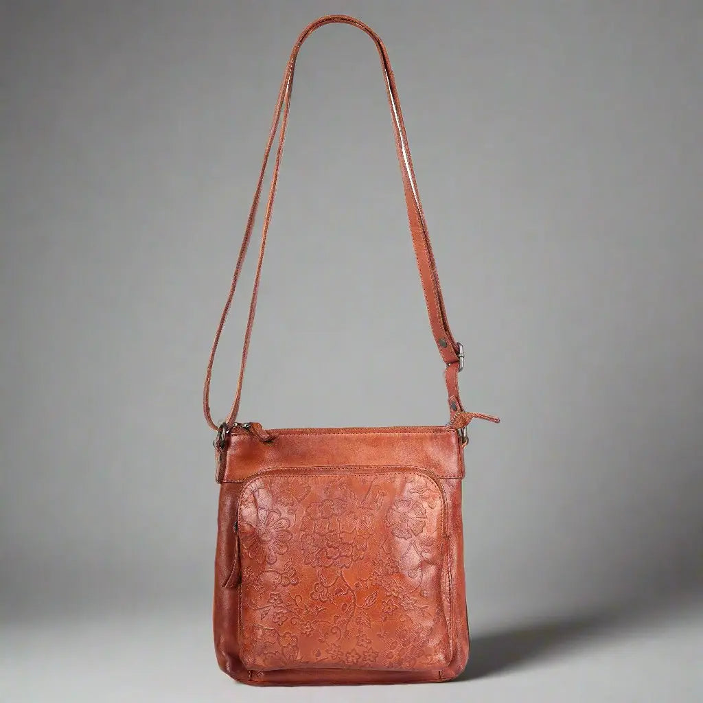 MET Flower Embossed Leather Crossbody Bag - Velora Luxury Fashion
