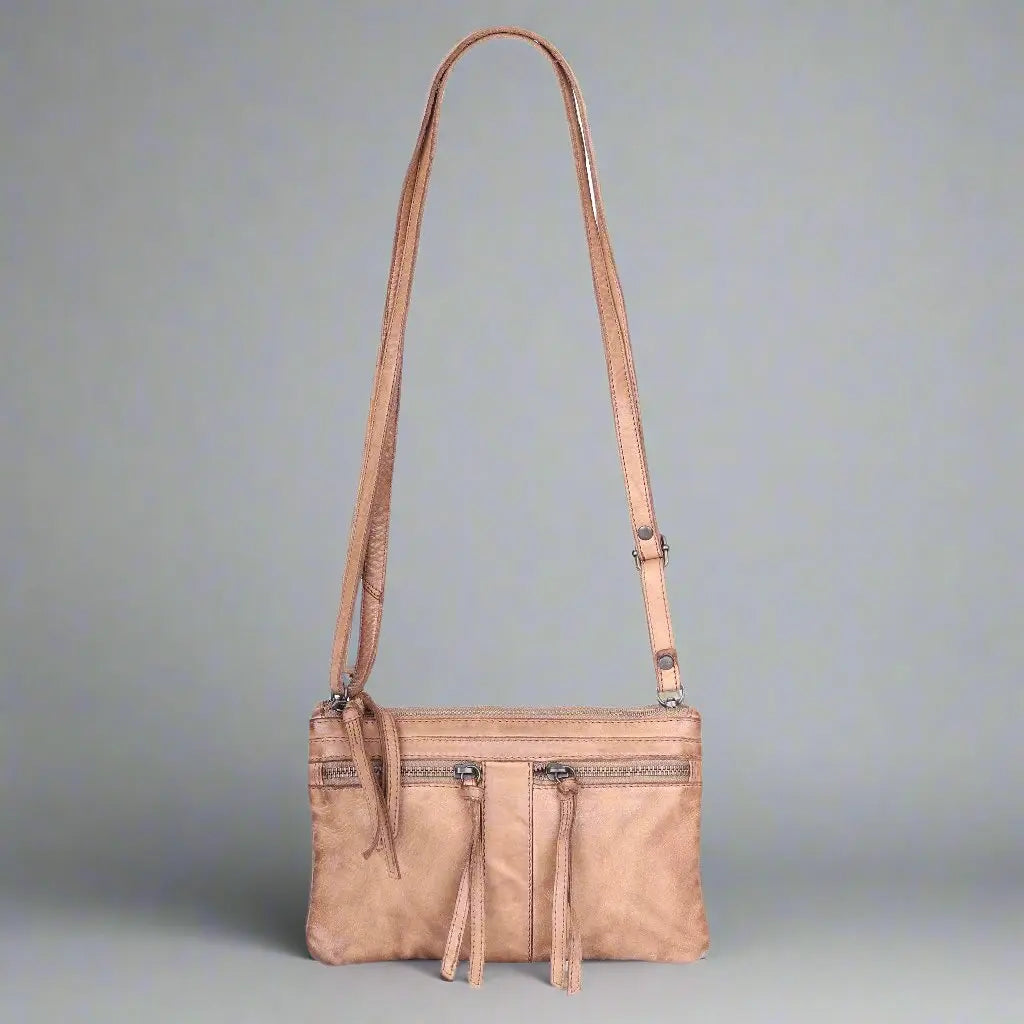 MET Leather Crossbody Bag with Dual Front Zipper Pockets Boutique of Leathers/Open Road