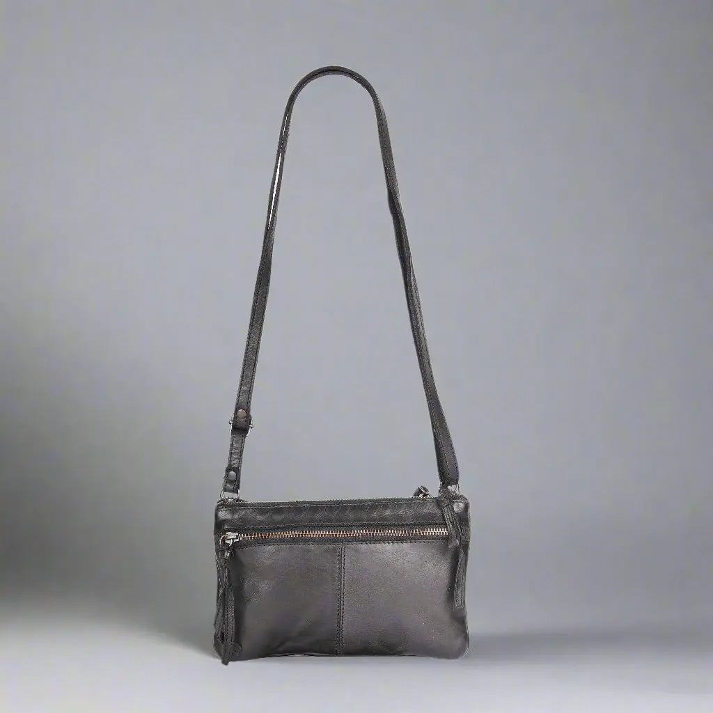 MET Leather Crossbody Bag with Dual Front Zipper Pockets Boutique of Leathers/Open Road