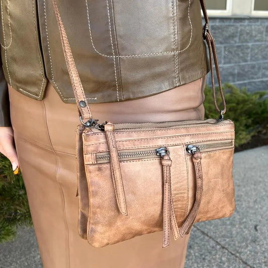 MET Leather Crossbody Bag with Dual Front Zipper Pockets Boutique of Leathers/Open Road