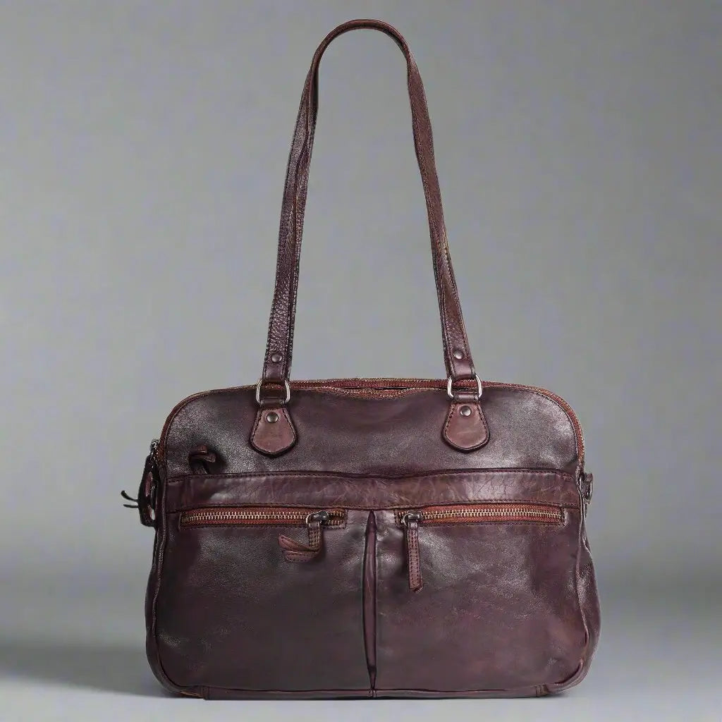 MET Leather Handbag with Dual Handles and Front Zipper Pockets Boutique of Leathers/Open Road
