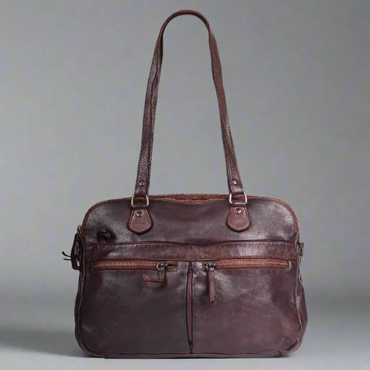 MET Leather Handbag with Dual Handles and Front Zipper Pockets Boutique of Leathers/Open Road