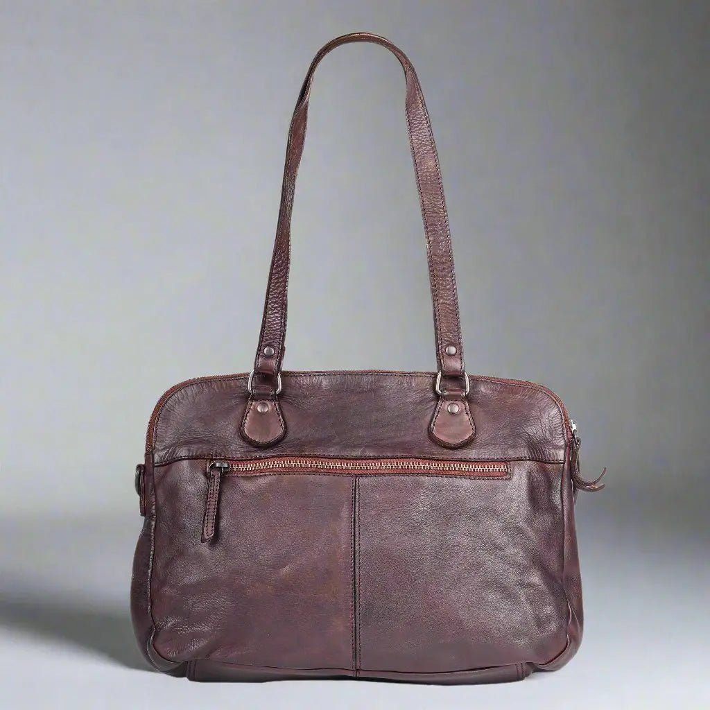 MET Leather Handbag with Dual Handles and Front Zipper Pockets Boutique of Leathers/Open Road