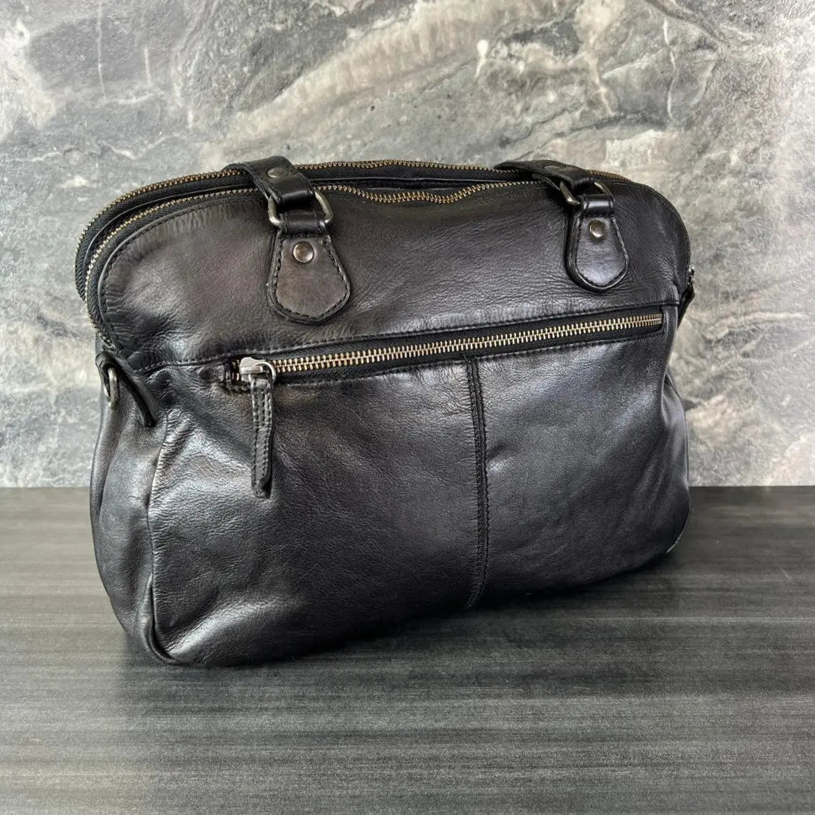 MET Leather Handbag with Dual Handles and Front Zipper Pockets Boutique of Leathers/Open Road