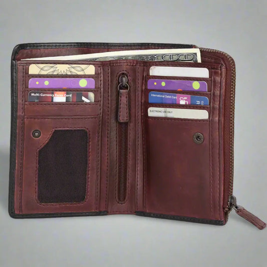 MET Women's Two Tone Zip Around Leather Wallet Boutique of Leathers/Open Road