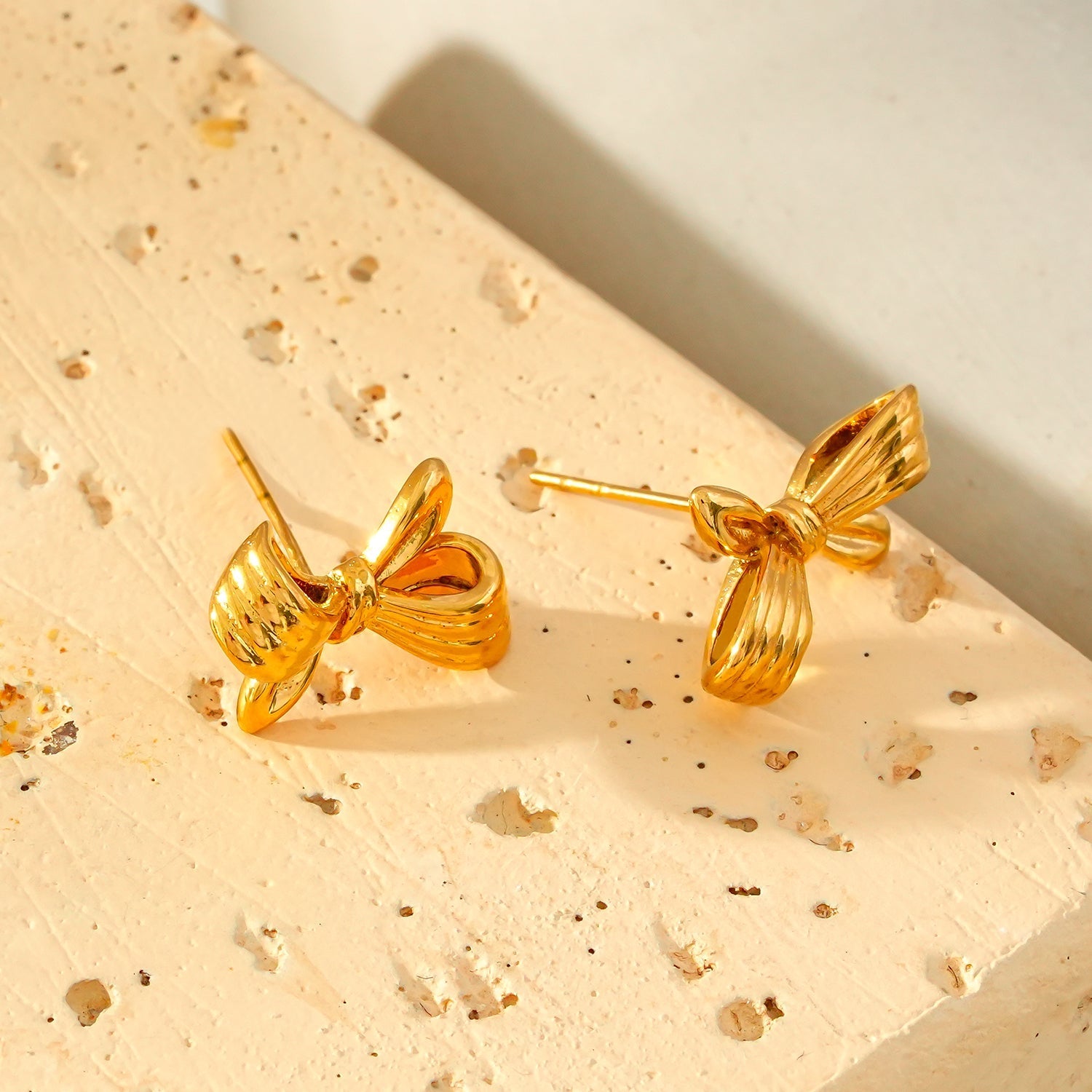 MISTY: Mini Bow Shaped Stud Earrings in Gold - Velora Luxury Fashion