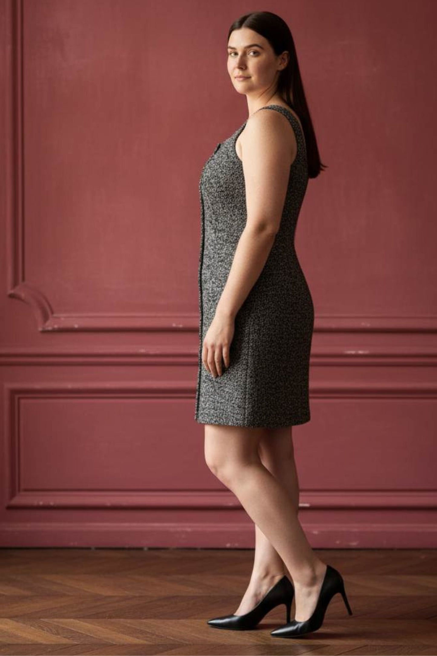 Madelaine Grey Tweed Apron Dress - Velora Luxury Fashion