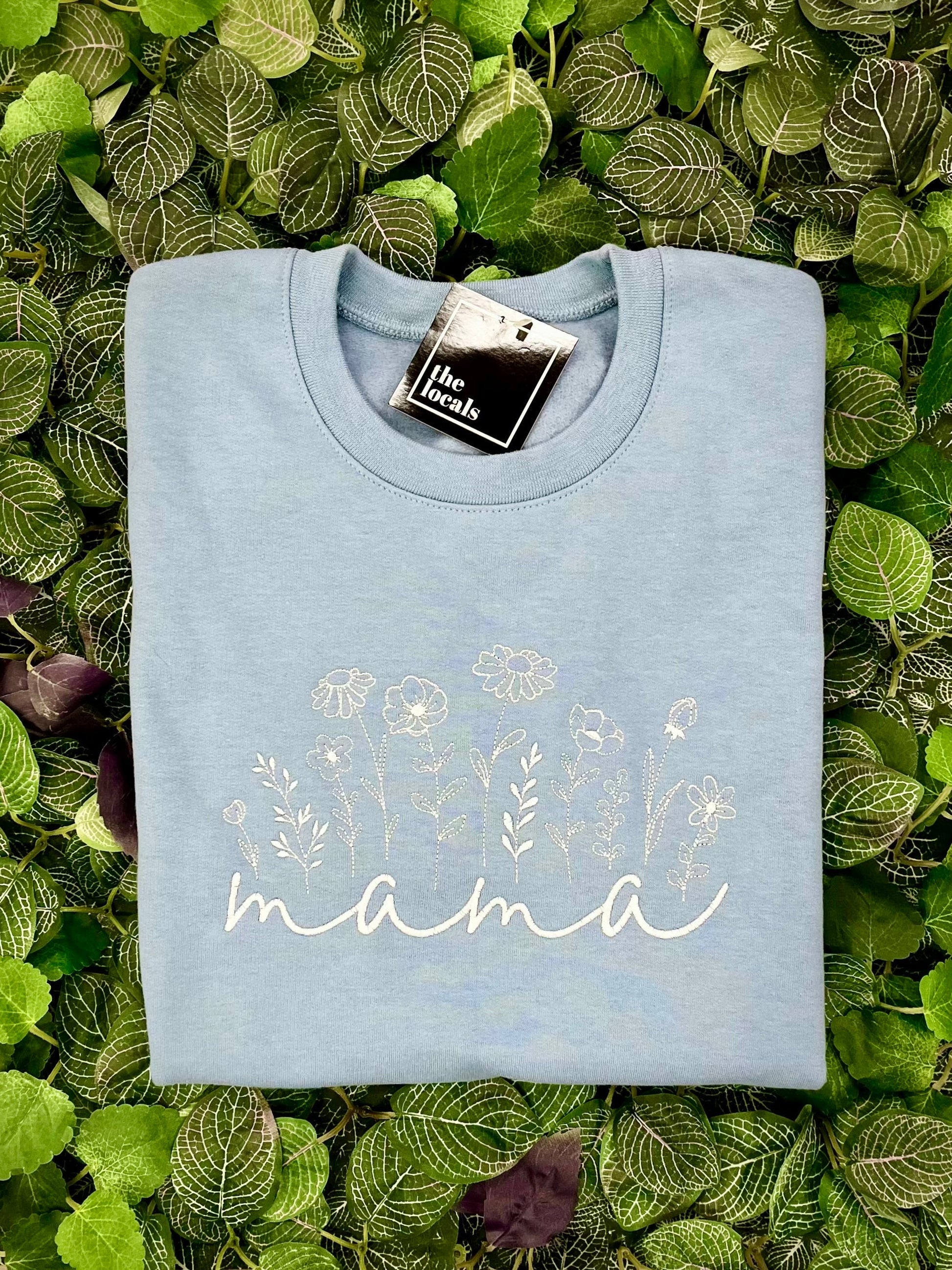 Mama Floral Blue Crewneck - Velora Luxury Fashion