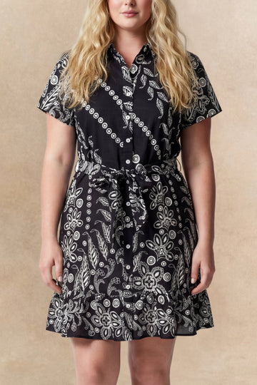 Margaux Black Print Shirt Dress Tie Waist Pockets