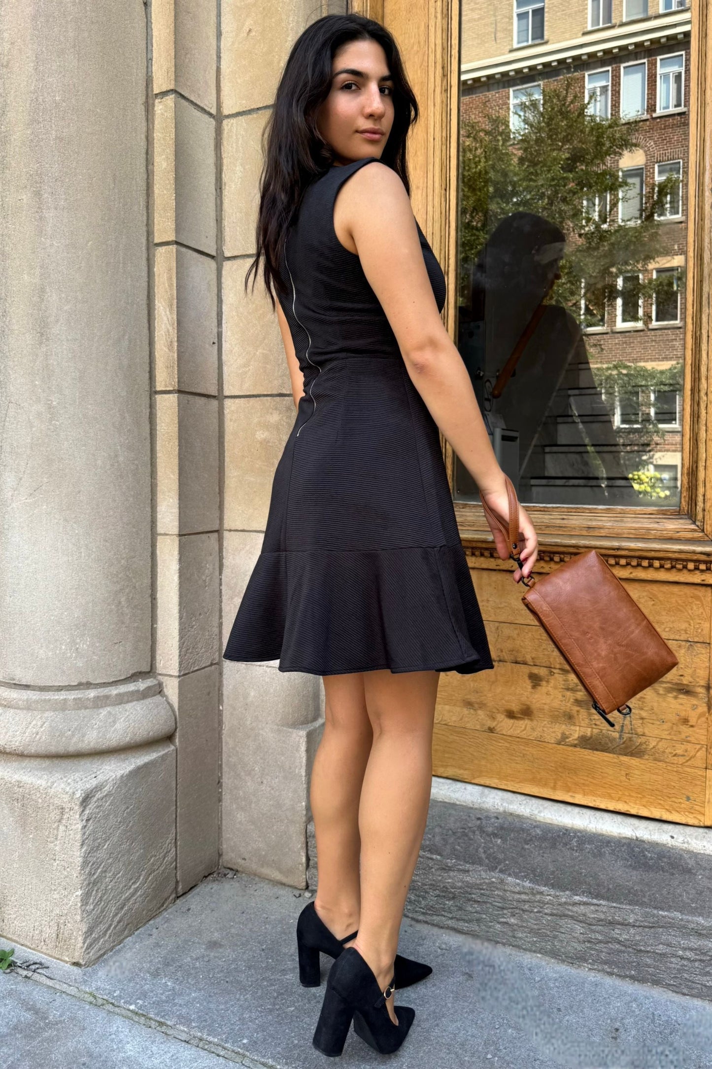 Marie Black Sleeveless Black Knit A-Line Dress - Velora Luxury Fashion