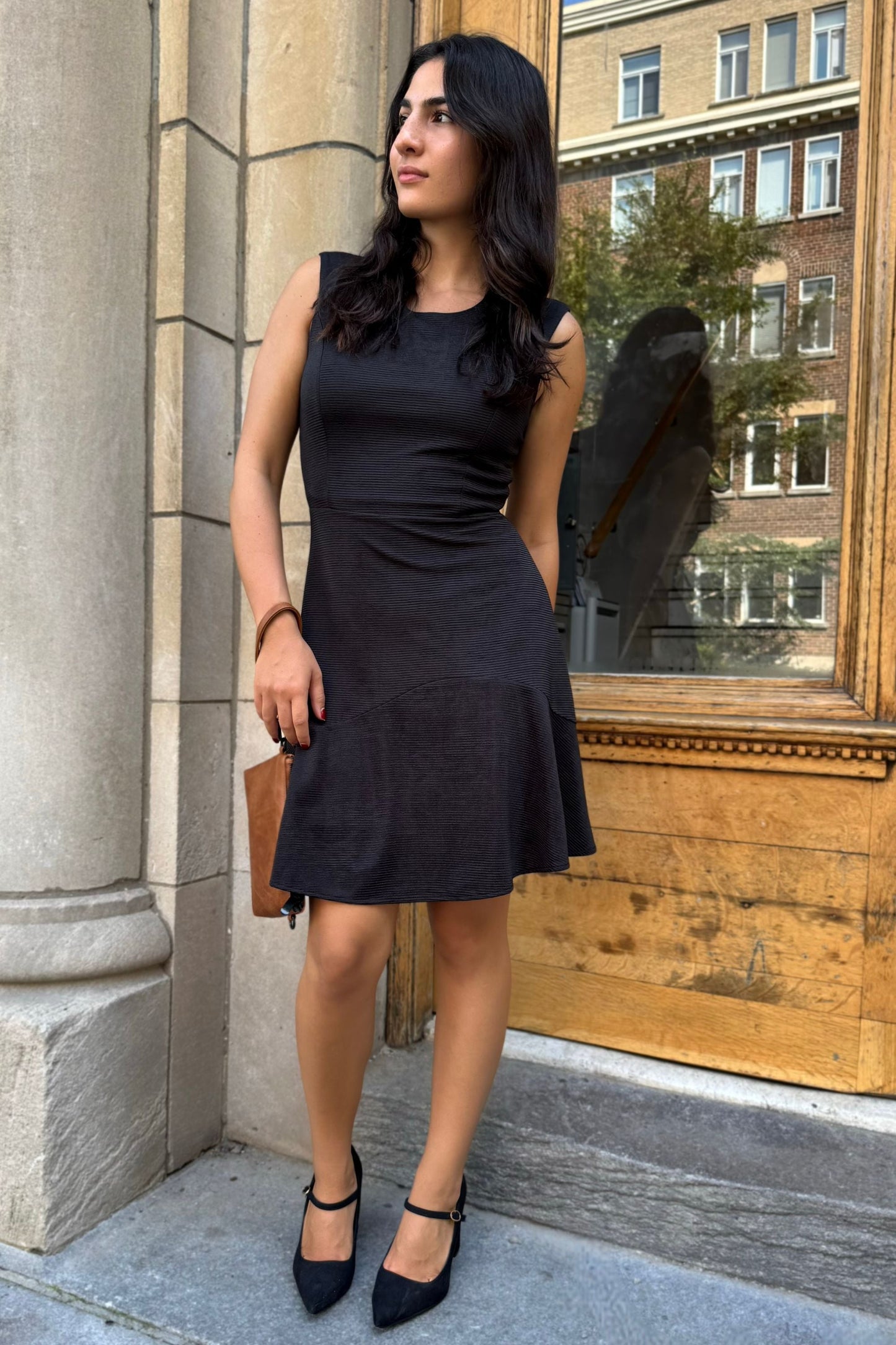 Marie Black Sleeveless Black Knit A-Line Dress - Velora Luxury Fashion