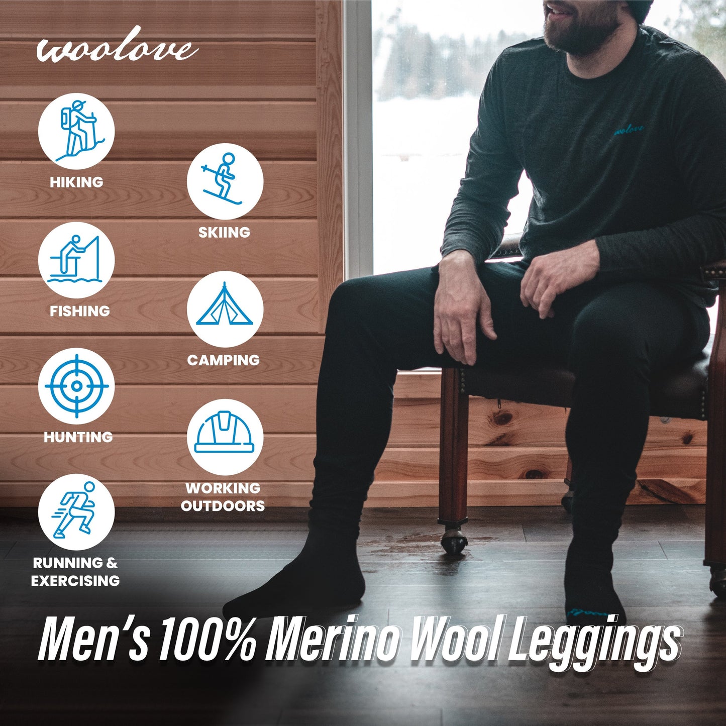 Men's 100% Merino Wool Long Underwear Base Layer Leggings 190 GSM - Midweight - Velora Luxury Fashion