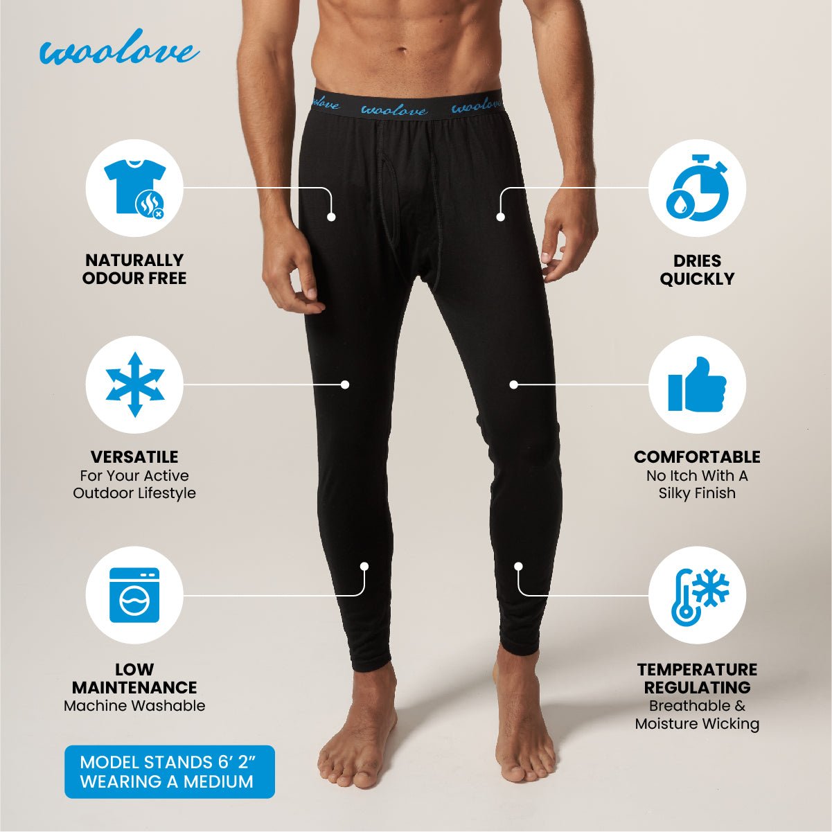 Men's 100% Merino Wool Long Underwear Base Layer Leggings 260 GSM - Heavyweight - Velora Luxury Fashion