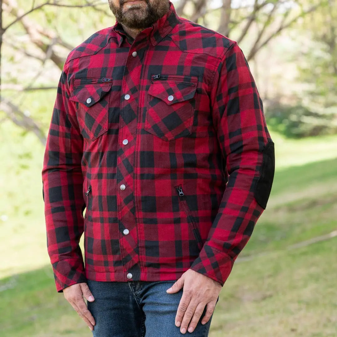 Men's Armored Flannel Biker Shirt with Extra Protection - Velora Luxury Fashion