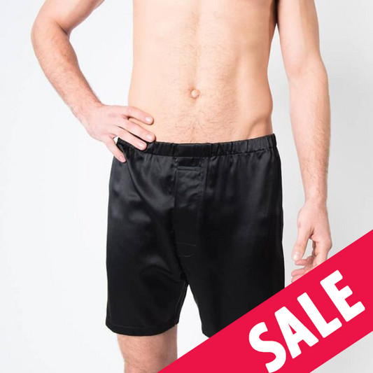 Men's Black Mulberry Silk Boxer Shorts with button fly - Velora Luxury Fashion