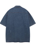 Men's Button Up Short Sleeve Denim Shirt - Velora Luxury Fashion