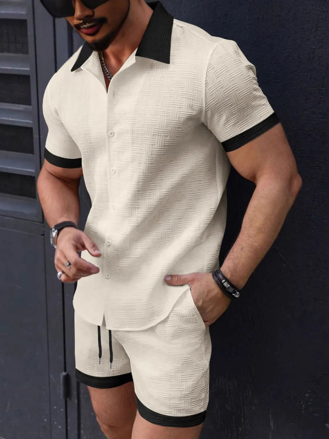 Men's Button Up Short Sleeve Shirt and Shorts Set - Velora Luxury Fashion