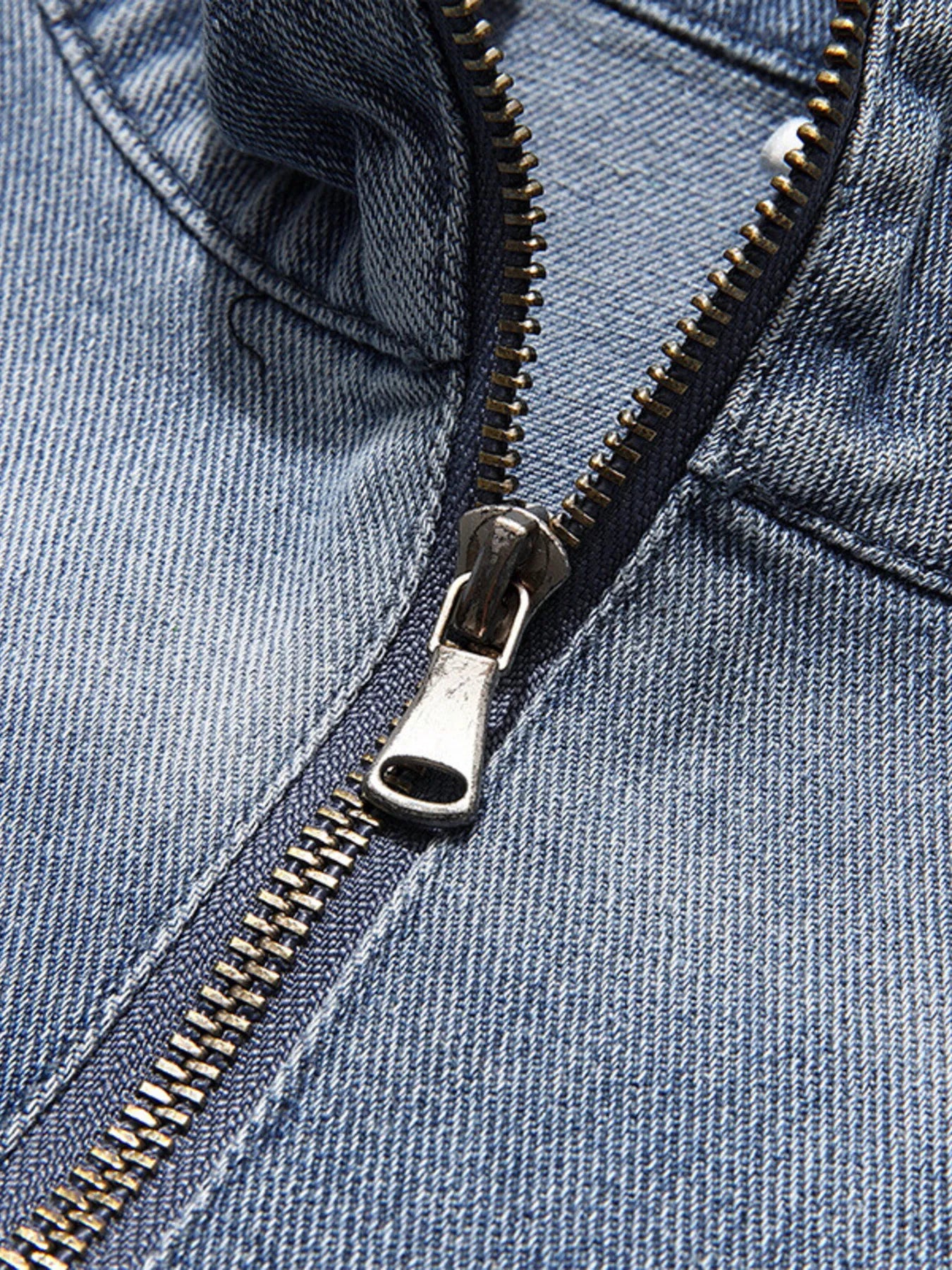 Men's Casual Quarter Zip Letter Washed Denim Hoodie - Velora